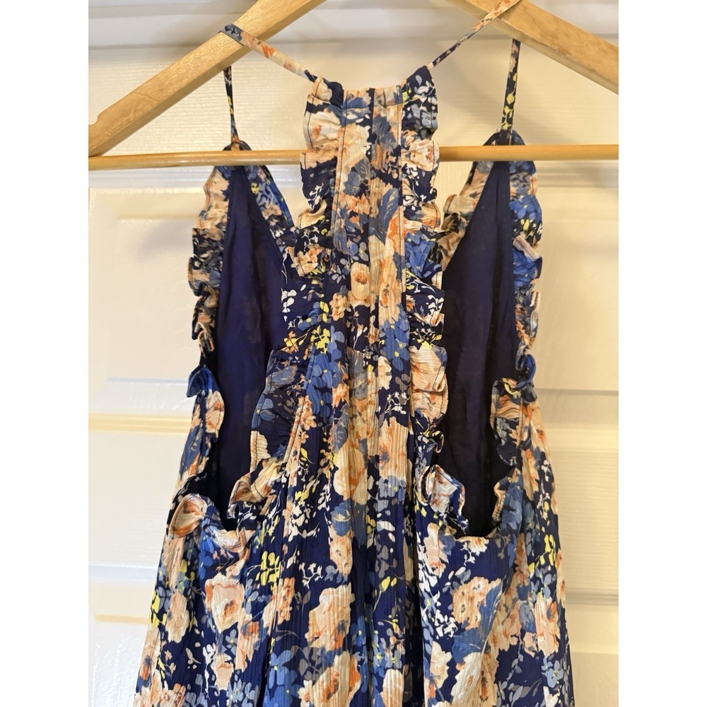 Rebecca Taylor Dress Womens 0 Blue Floral Silk Halter Ruffle Racerback Mini - Picture 6 of 9